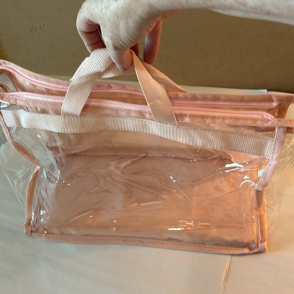 EUC Small light pink storage bag with 3 clear sides, canvas handles, zip closure - Picture 1 of 7